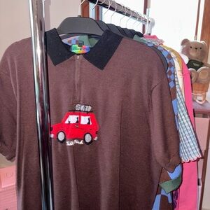 Brown Polo Shirt with Red Car Design